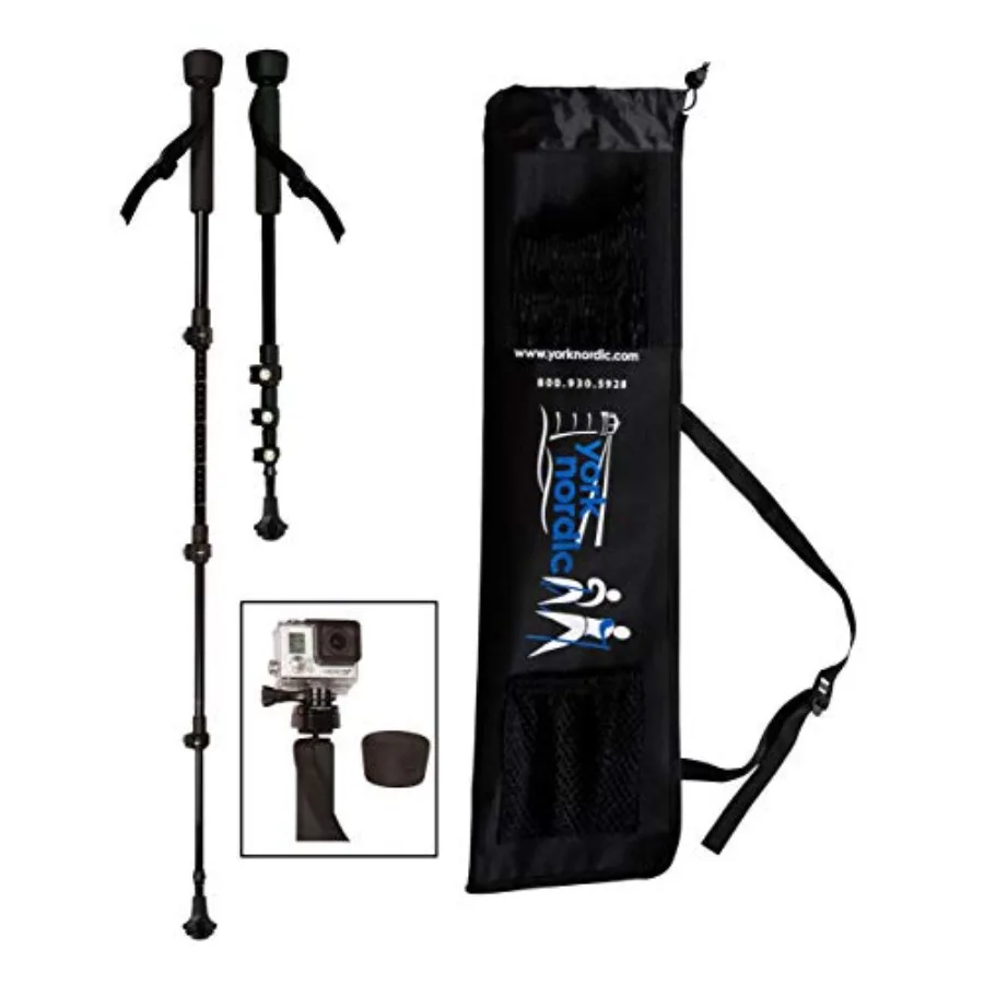 

PRO Collapsible 4 Piece Trekking/Walking Poles - Pair of monopod Poles w/3 flip Locks Detachable Rubber feet and GoPro Camera M
