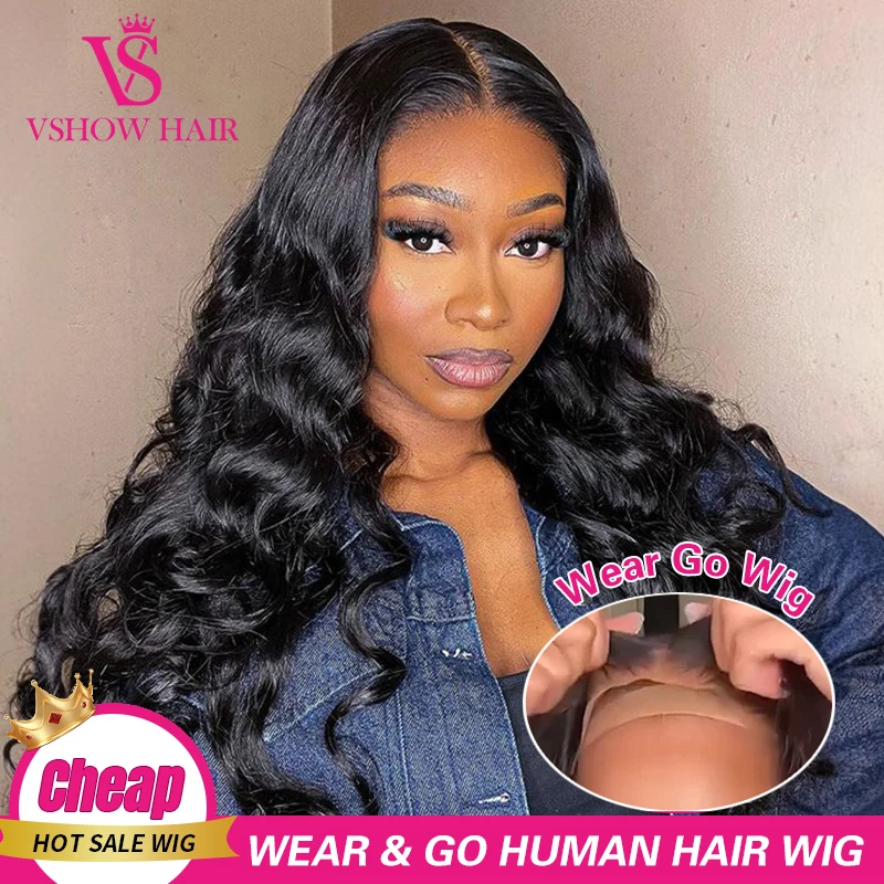 

VSHOW Wear And Go Glueless Human Hair Wig Body Ocean Wave PrePlucked 6x4 HD Lace Closure Human Wigs Ready To Go Brazilian Glueless Wig On Sale