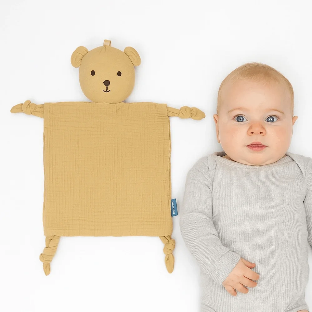Bonito macio bebê algodão gaze cobertor orelhas de coelho brinquedo sensorial acalmar apaziguar toalha bonito boneca dos desenhos animados lenço crianças sono