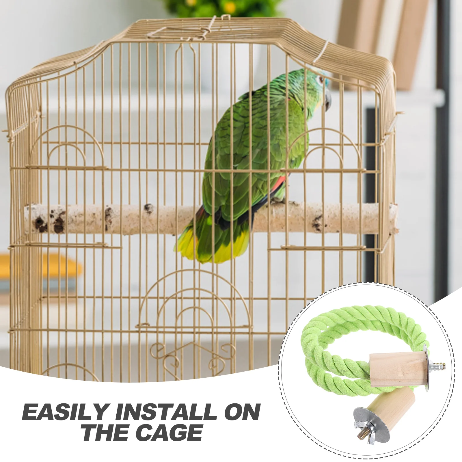

Bird Cage Accessories 55cm Green Wood Fixed Parrot Cotton Rope Swing St Toy Safe Creative Medium Large Birdcage Installation Use