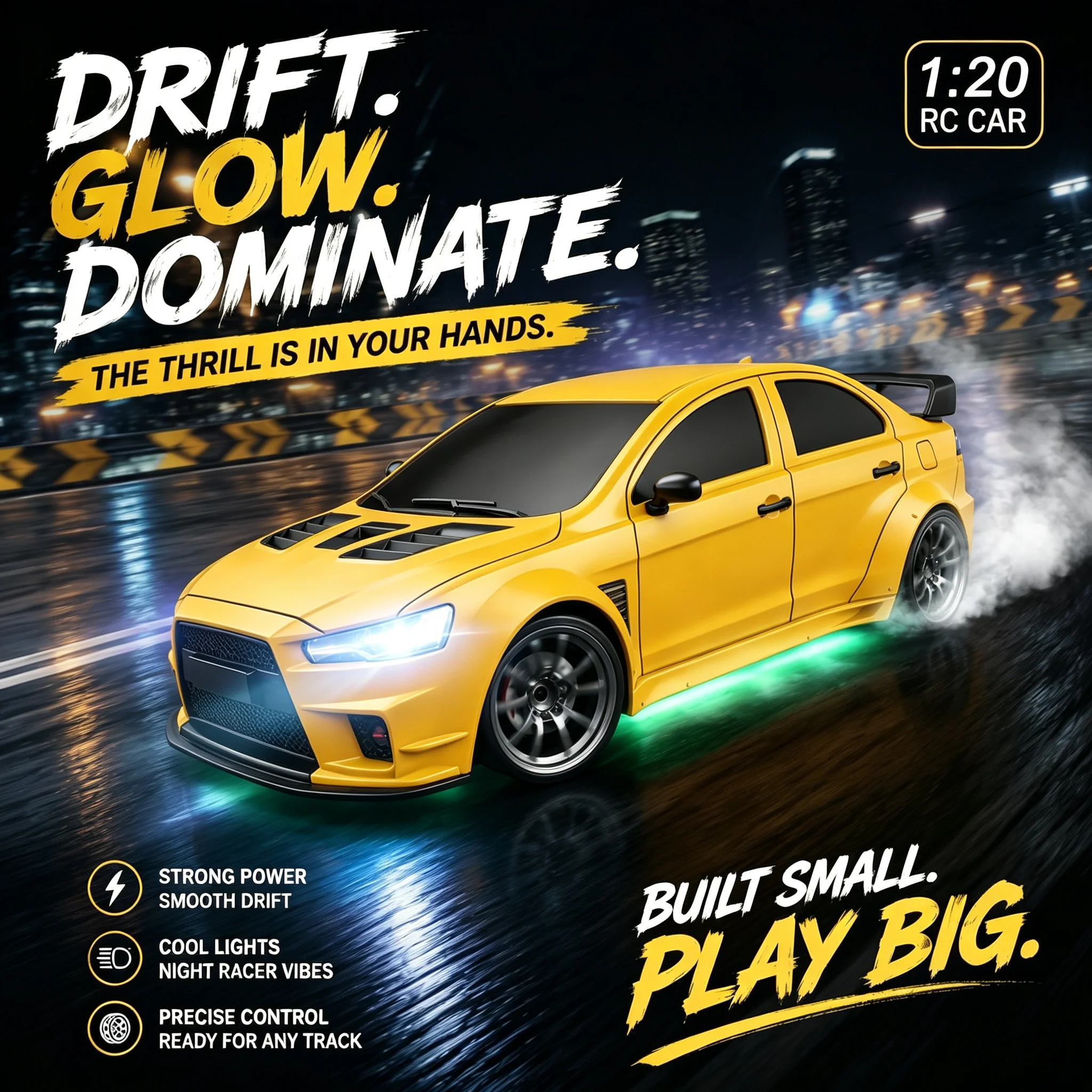 1/20 four-wheel drive RC drift car, APP controlled LED light high-speed racing model, children's gift