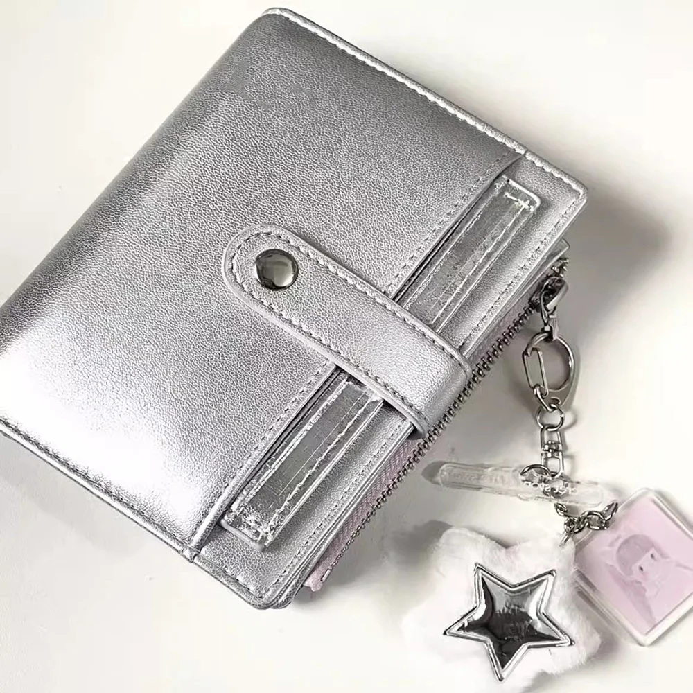 Silver Soft Leather Small Notebook Student Binder M5 Notepad Girls Portable Card Holder Simple Niche Design