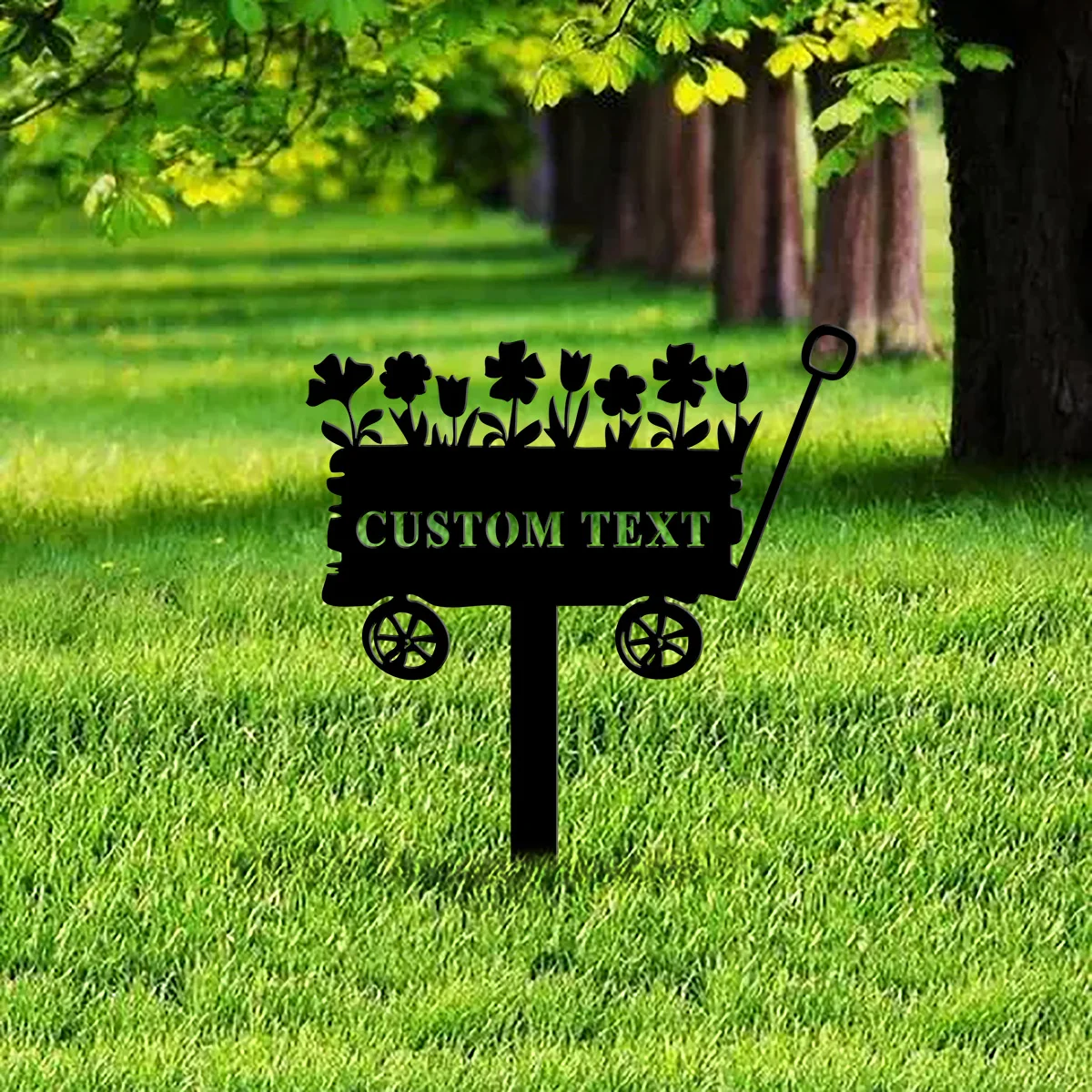 Custom Floral Wheelbarrow Garden Sign,Metal Flower Cart Garden Stake,Personalized Gardening Sign,Sign for Flower Beds