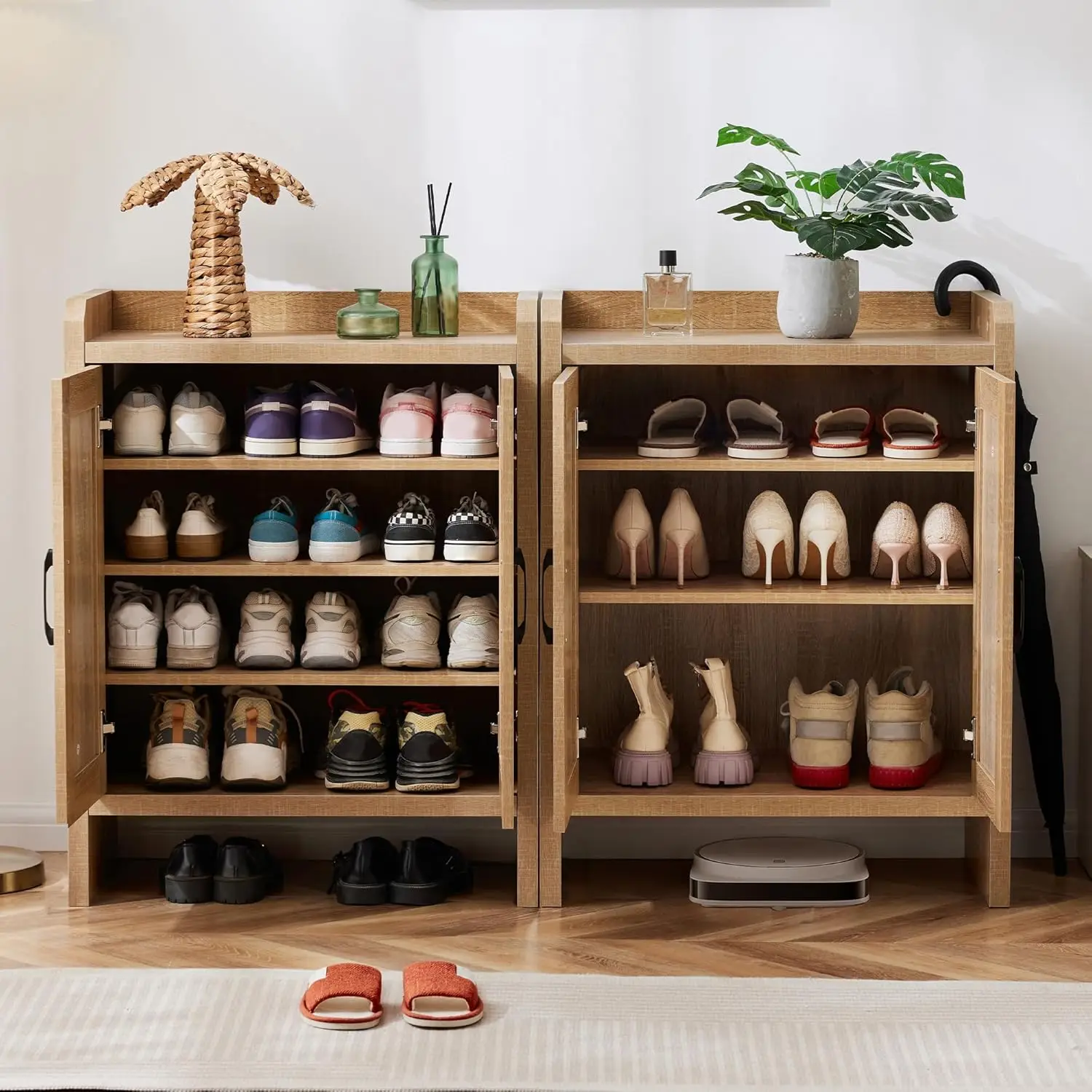 Naural Raan Shoe Sorage Cabine, Ooden Shoe Ra Cabine, Farhouse Boho ood Shoe an