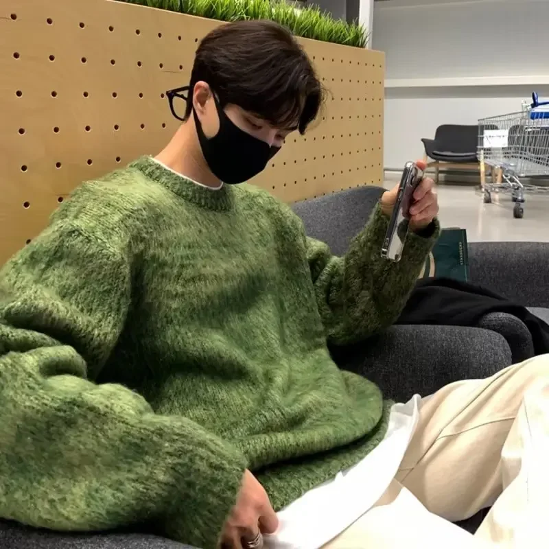 Men's Clothing Sweater Japanese Vintage Solid Oversized Casual Pullover Knitted Sweater Winter Long Sleeve for Men Clothing