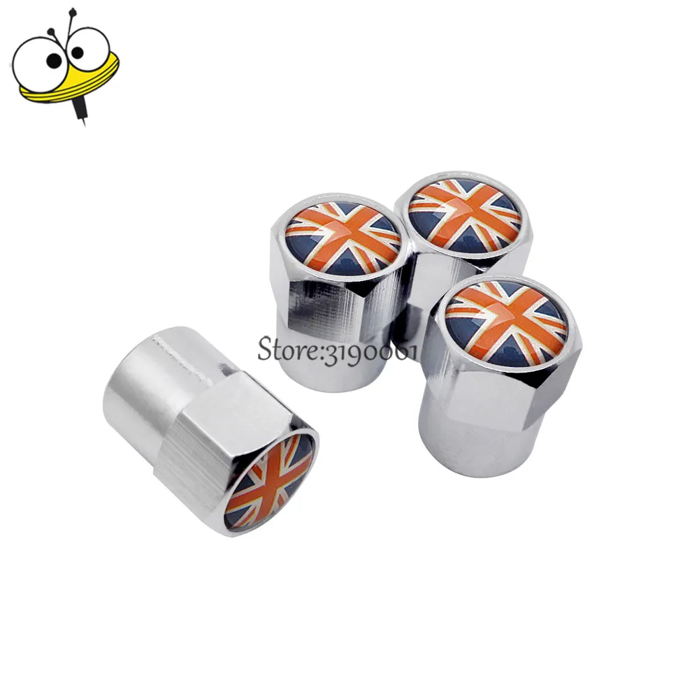 Car Styling Auto Accessories Tire Valve Stem Caps For Union Jack Logo For MINI BMW Jaguar Mazda Renault Skoda Honda Audi Opel MG