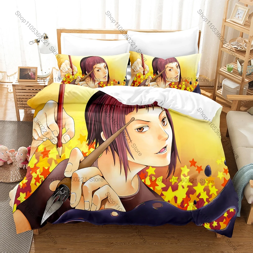 Cool Bakuman Moritaka Mashiro Akito Takagi Aspiring Manga Artists Youth Slice Of Life Anime Bedding Set Duvet Cover + 2 Pillowca