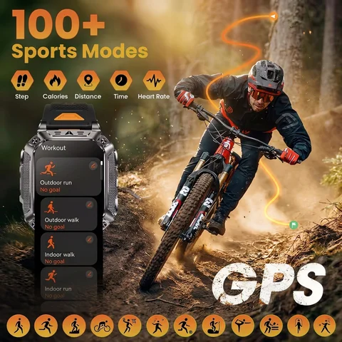 1500mAh Military Grade Smart Watch 100 Days Battery Life 10ATM Waterproof Bluetooth Call SOS Alert LED Flashlight Sports Watche