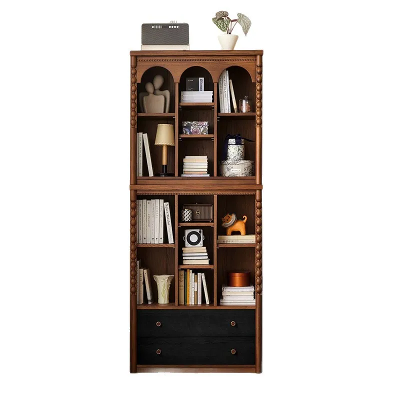 Medieval style bookcase living room retro solid wood half wall bookshelf floor modular French retro free combination bookcase
