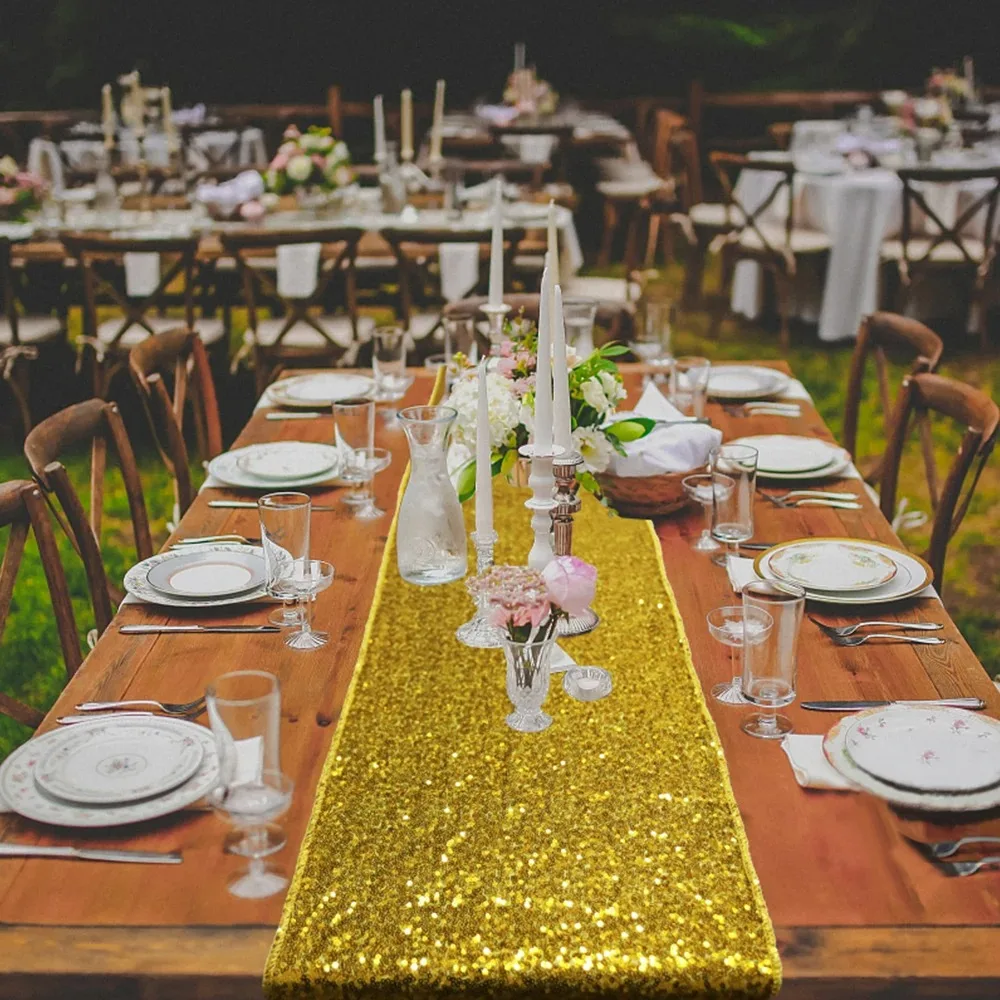 Reusable Glitter Sequin Table Runners Rectangle Long Tablecloth Luxurious 30x180cm/30x220cm Table Decoration Bnaquet