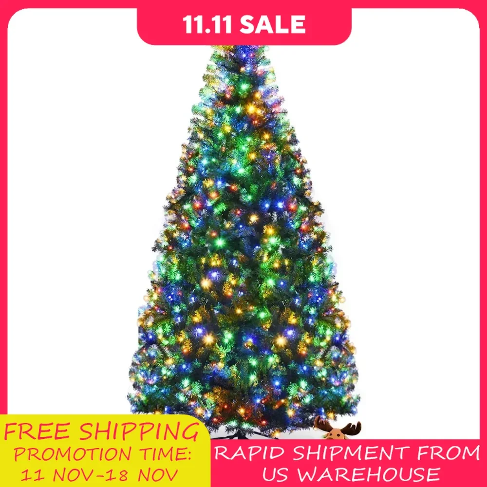 Christmas Tree, 1570 PVC Branch, 500 Dual-Colored LED Lights, 11 Lighting Modes & Foldable Base, Artificial Christmas Trees