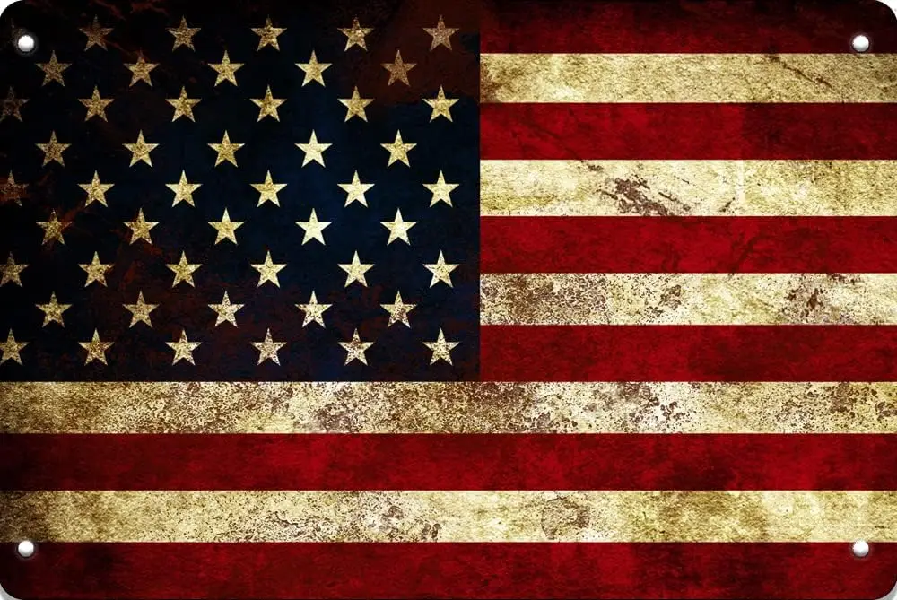 Vintage Tin Metal Wall Plaque with USA American Flag Design, 8 x 12 Inch Retro Wall Art, Patriotic Decor for Home, Store, Shop, Bar & Man Cave