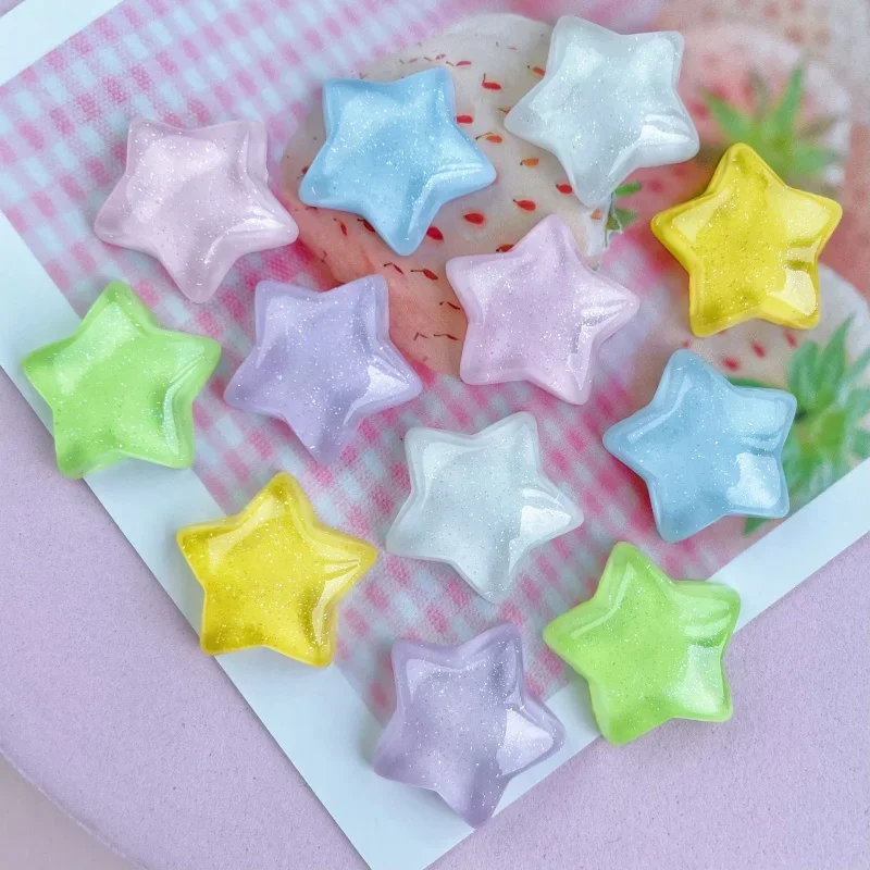 20-30Pcs Transparent Flash Star Resin Accessories Charms Girl DIY Phone Barrettes Water Cup Applique Jewelry Craft Supplies