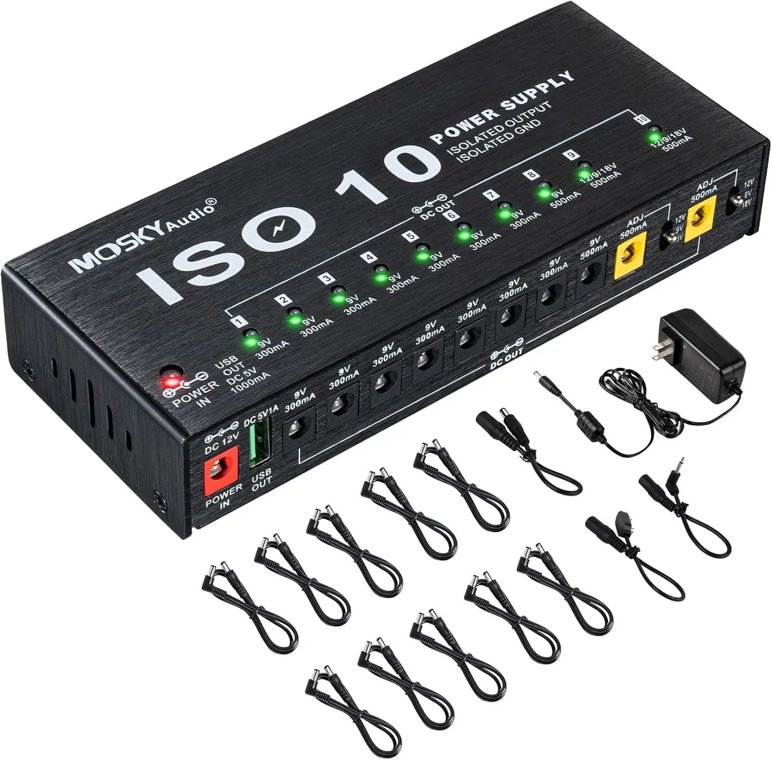 

10 Isolated Guitar Pedal Power Supply 9V 12V 18V 300mA 500mA DC Output with USB Port