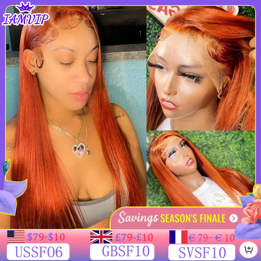 IAMVIP Ginger Orange 13x6 Front Wigs Human Hair Transparent Wig For Women Bone Straight 13x4 Human Hair Lace Front Wi