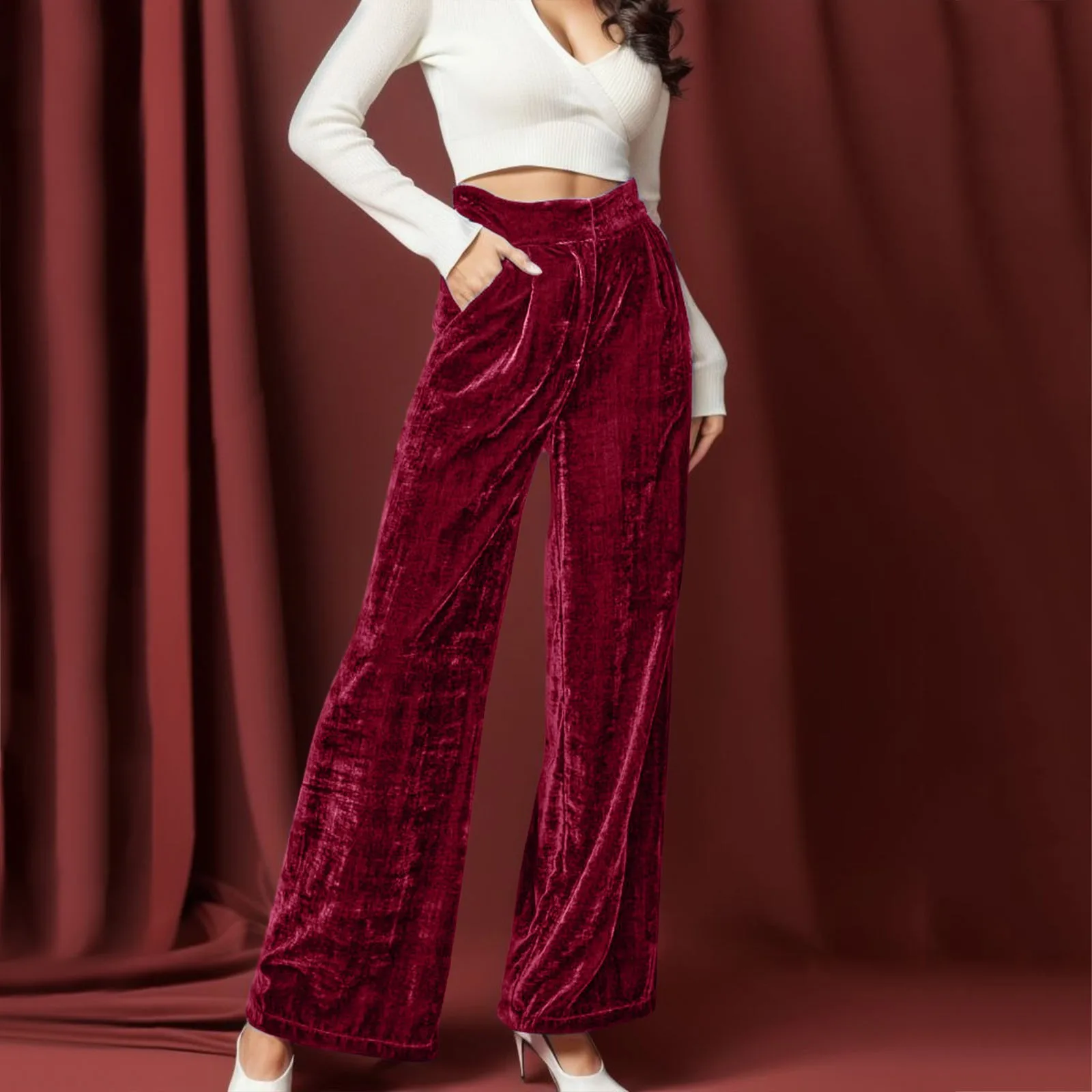 

2023 Autumn High Waist Velvet Pants Women Wide Leg Velour Flare Pants Female Trousers Party Club Pants For Women Streetwear