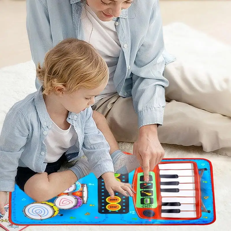 Kids Musical Mat 2 In 1 Early Education Learning Piano Keyboard & Drum Mat Carpet Educational Sensory Toys Touch Play Mat Pads