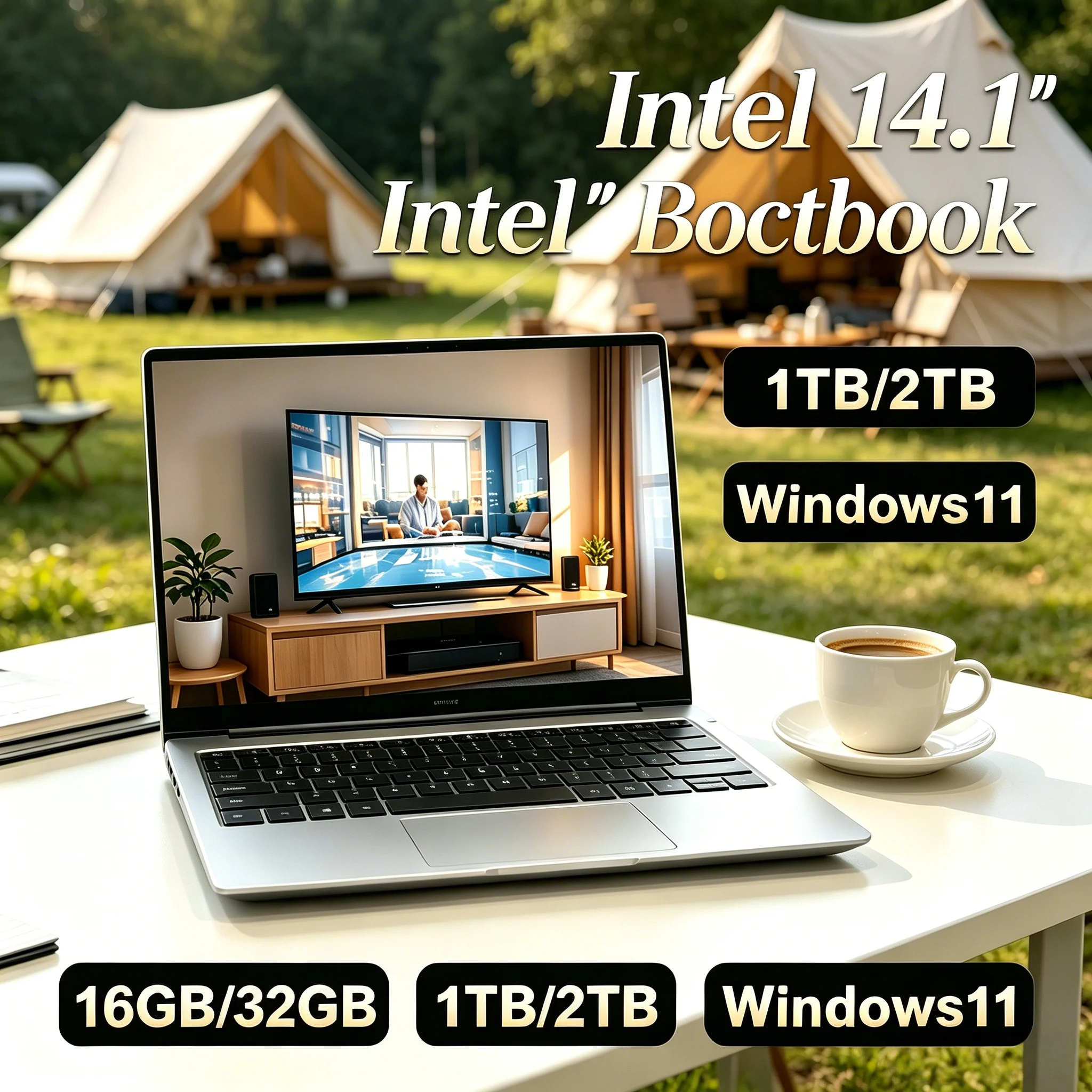 2026 New 14.1 Inch FHD Ultra Thin Laptop Intel N3700/4405U Windows 11 DDR4 2TB SSD Portable Business Office Notebook PC