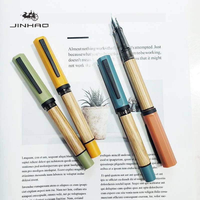 Jinhao caneta tinteiro de madeira 58, estudantes de última geração adultos praticar caligrafia pluma estilográfica, saco de tinta substituível para professor