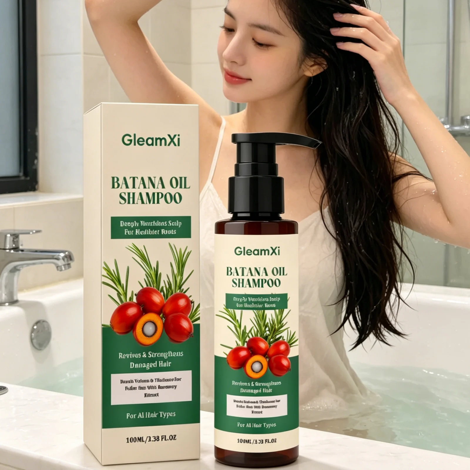 GleamXi Batana Oil Shampoo Deeply Nourishes Hair Roots Long Lasting Moisturizing Gentle Cleansing Anti Hair Loss Shampoo 100ml