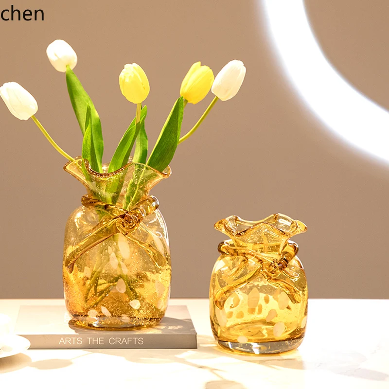 HTT العنبر الذهب المذهبة كيس الحلوى الزجاج زهرية المنزل سطح المكتب مدخل حقيبة المال زخرفة الزخرفية المائية زهرية #4