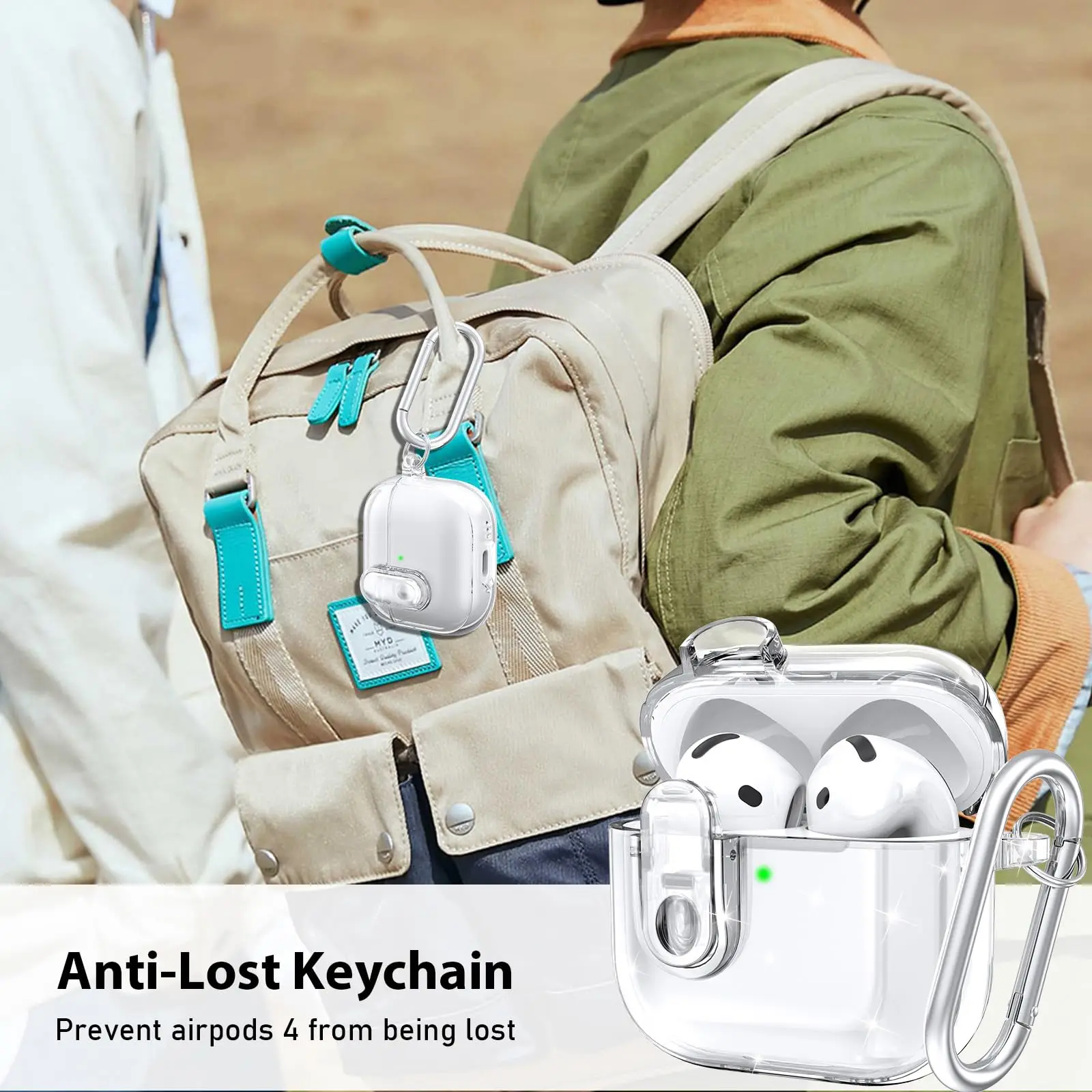 حافظة قفل آمنة لأجهزة AirPods 4 مع سلسلة مفاتيح ومجموعة تنظيف حافظة شفافة ناعمة من مادة TPU حافظة بلوتوث لاسلكية لأجهزة Airpods 4 Generation