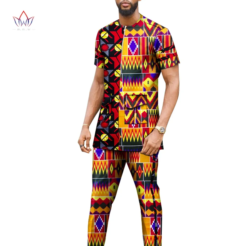 

BintaRealWax African Men Traditional Clothing Dashiki Ankara Pant 2 Piece Set Long Sleeve Plus Size Tracksuit Outfits WYN1566