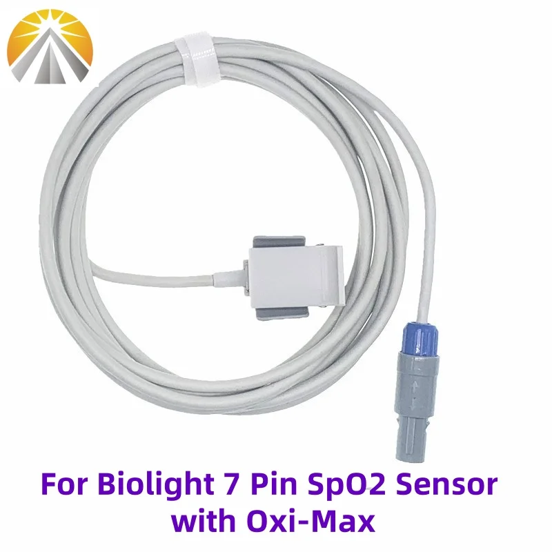 For Biolight 7 Pin SpO2 Sensor Monitor Reusable SAO2 Heart Rate Probe Neonate Pediatric Adult Child Use With OXI TECH Tech 2.5M