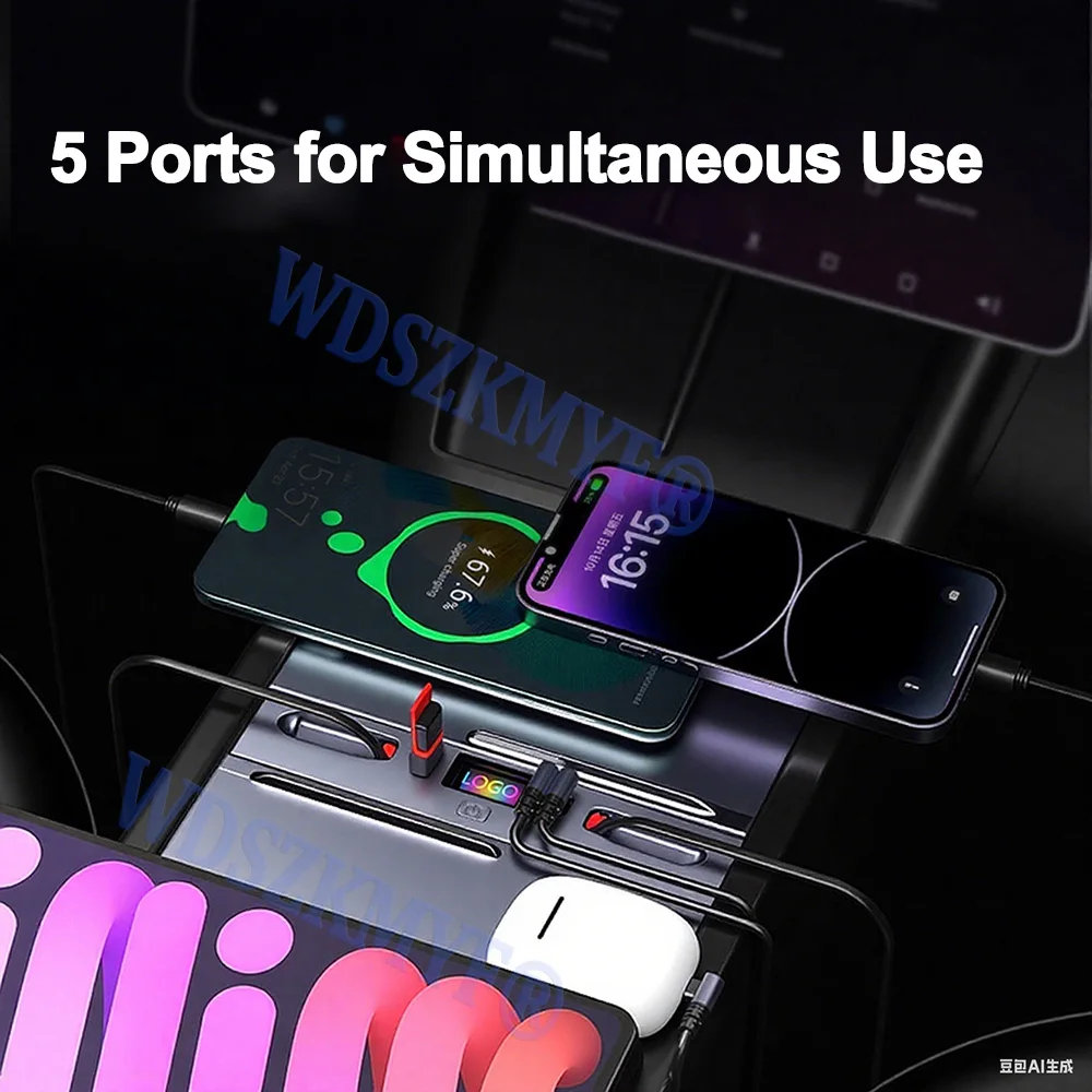 Szybka ładowarka 65W/45W USB Shunt HUB 5w1 Inteligentna stacja dokująca do Tesla Model 3 2024-25/ Model Y 2025 Adapter samochodowy z zasilaniem