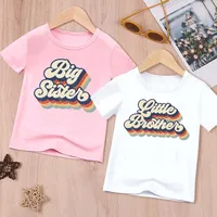 Big Sister Little Brother Print Sibling T-shirt for Boy Girl Matching Outfit Tops Kids Summer T Shirt Retro Children Clothes Tee