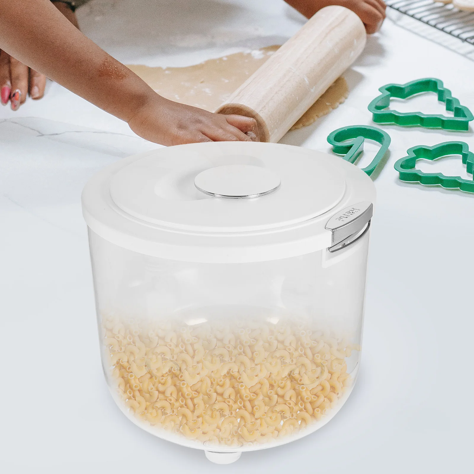 

Sealed Rice Bucket 10lbs White Food Grade Airtight Storage Container Flour Cereal Kitchen ganization