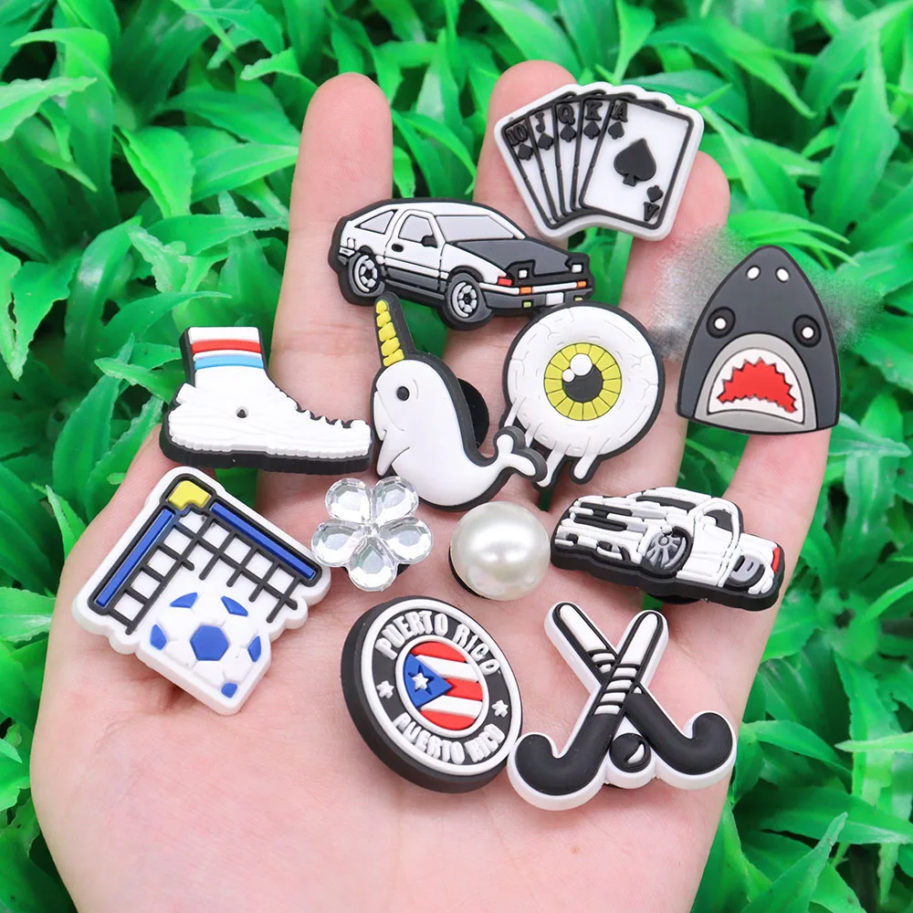 Good Quality 1pcs PVC Shoe Charms Shark Sports Car Pickup Playing Cars Accessories Shoes Ornaments Fit Kids DIY Party Gift