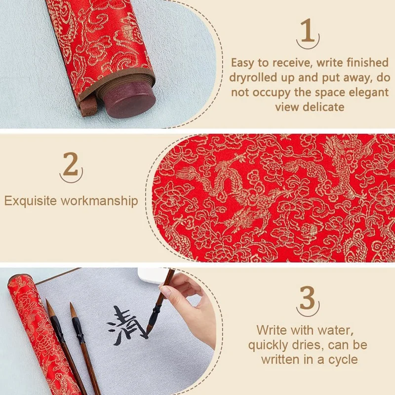 4Pcs No Ink Chinese Calligraphy Practice Set Reusable Water Writing Magic Cloth Scrolls Calligraphy Writing Brushes image 4