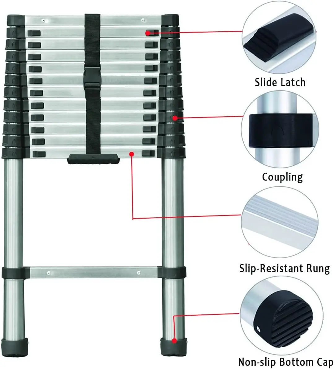 Telescopic Ladder, Multi-Purpose Ladder, Non-Slip Ladders,Steel Ladder, EN131 Safe Standard, 330 lb Load Capacity 3.8 m / 12.5 f