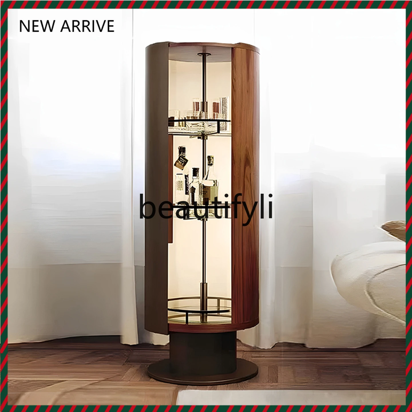 D2520 Light Luxury Artistic Solid Wood Rotating Wine Cabinet Villa Home Living Room Creative Wall-Mounted Storage Cabinet