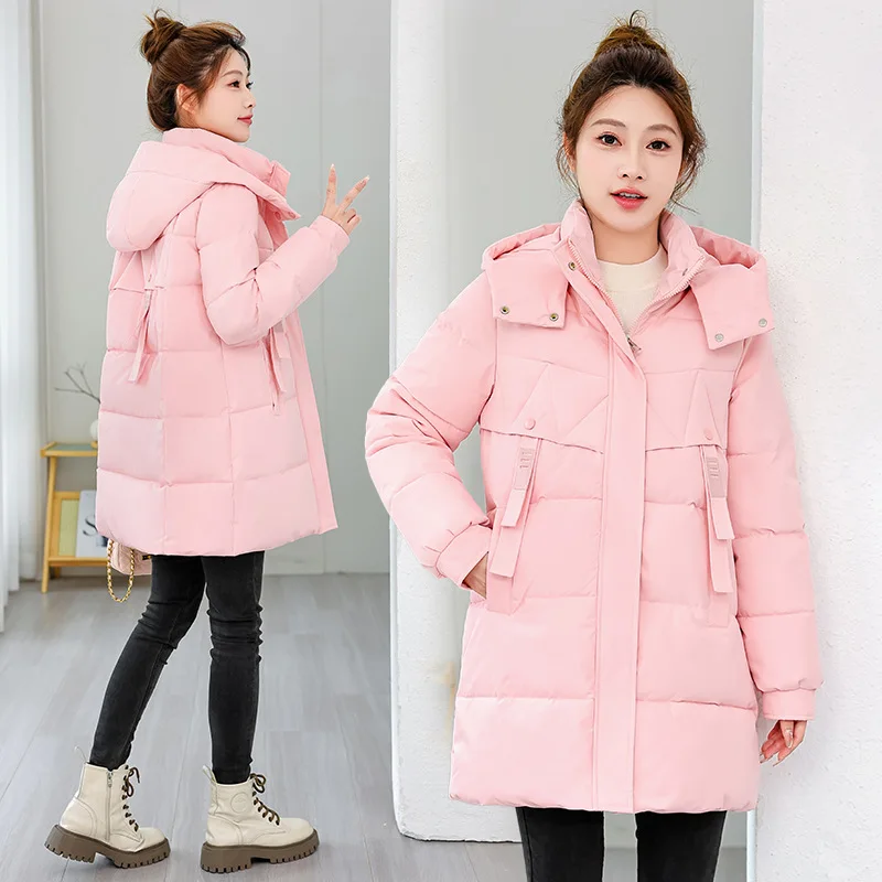 Women Parkas Mid Elngth Coats Y2k Streetwear Hooded Zipper Jackets Thick Warm Elegant Jacket Work Coat Autumn Winter 2025