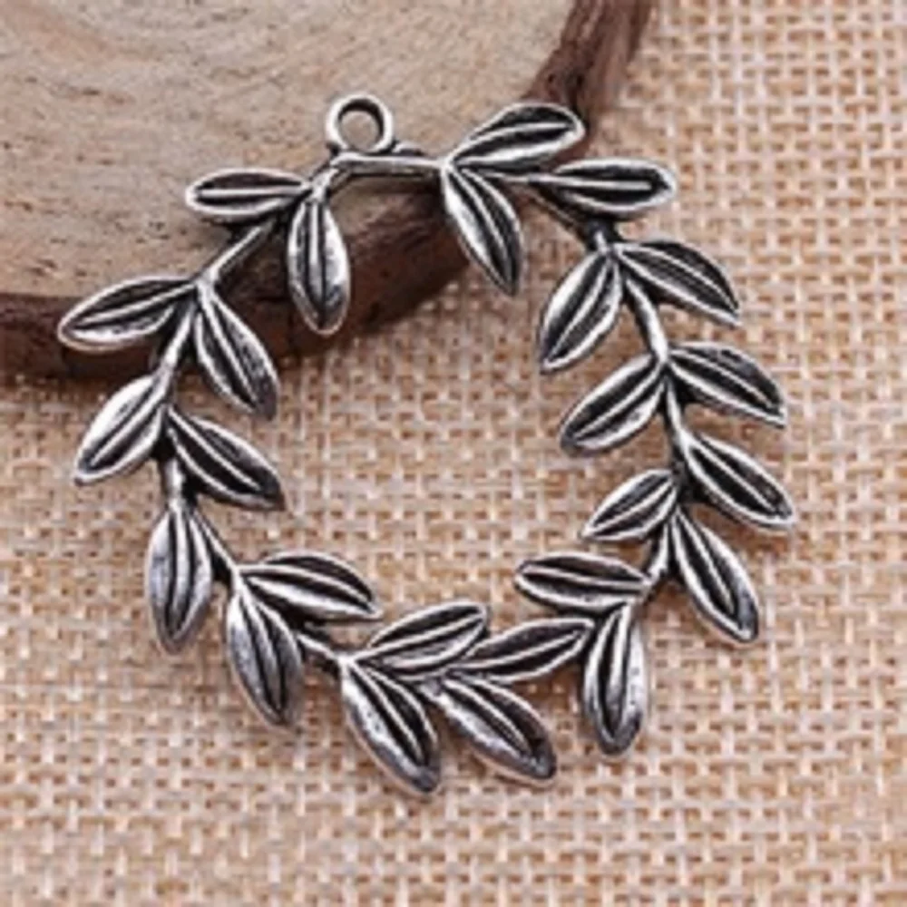 4Pcs/Lot Charms Olive Branch Wreath 40x39mm Tibetan Bronze Silver Color Pendants Antique Jewelry Making DIY Handmade Craft