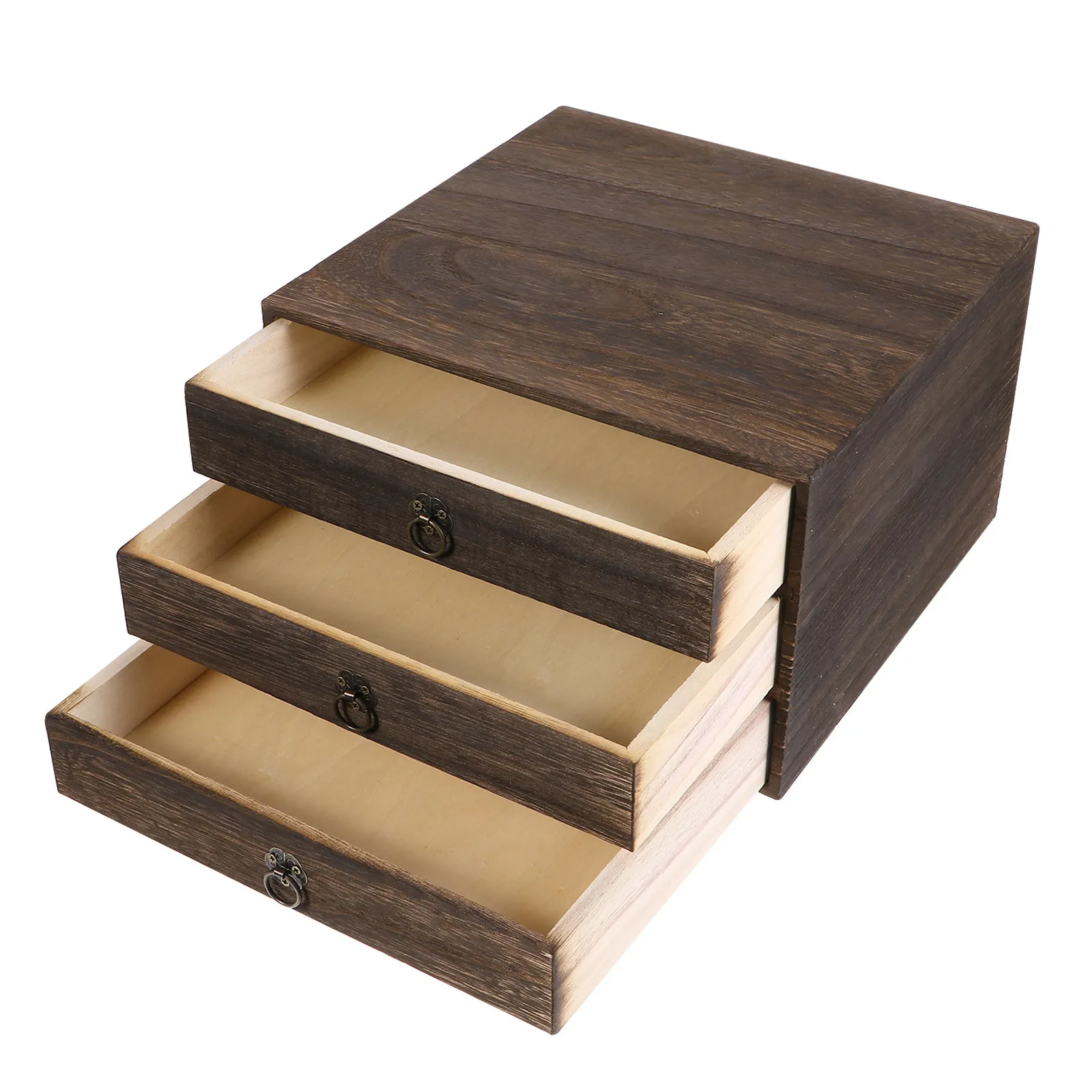 1Pcs Solid Wood Desktop Drawer Organizer Retro 3 Layer Storage Box Desk Box Wooden Desktop Storage for Home Office