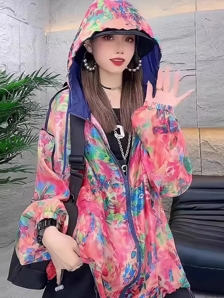 

Женская летняя тонкая дышащая куртка из ледяного шелка с защитой от УФ-излучения, с цветочным принтом, с капюшоном, для защиты от солнца, новинка 2026 года