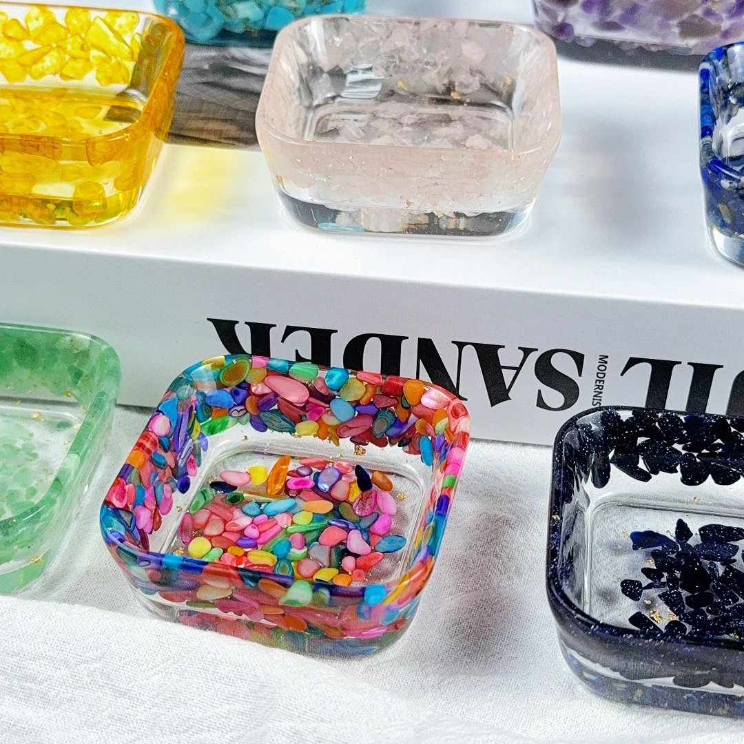 1pc Epoxy crystal resin decorated small bowls, indoor decorated small square bowls, crystal decorated bowls