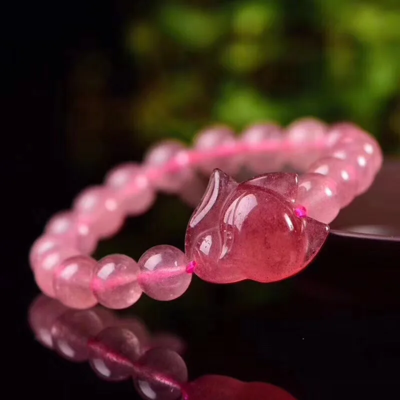 Ore Blood Strawberry Quartz Female PinkWoven Red Rope Bracelet Ornament