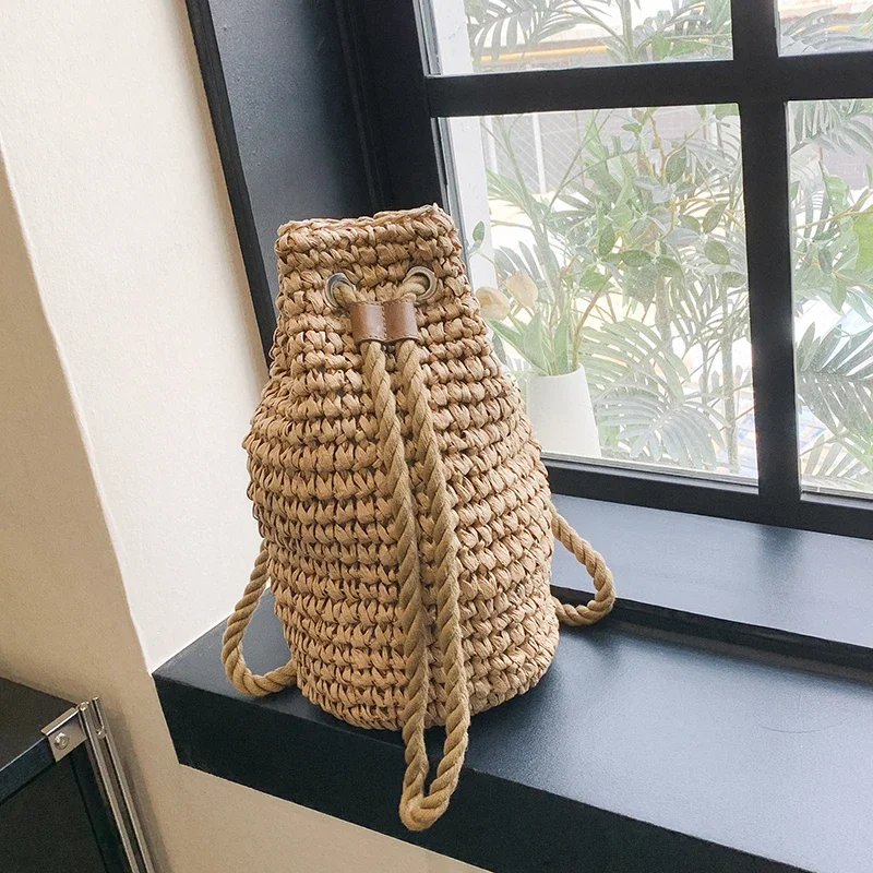 Fashion Straw Solid Backpack Large Capacity High Quality Simple Versatile Bags for Women 2024 Designer New Style in Summer