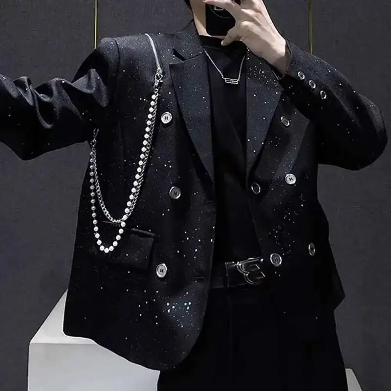 Chain Decorate Jacket Men Blazer Homme Luxury Banquet Jacket Blazer Masculino Shiny Jacket Club Party Blazer Men Stage Suit