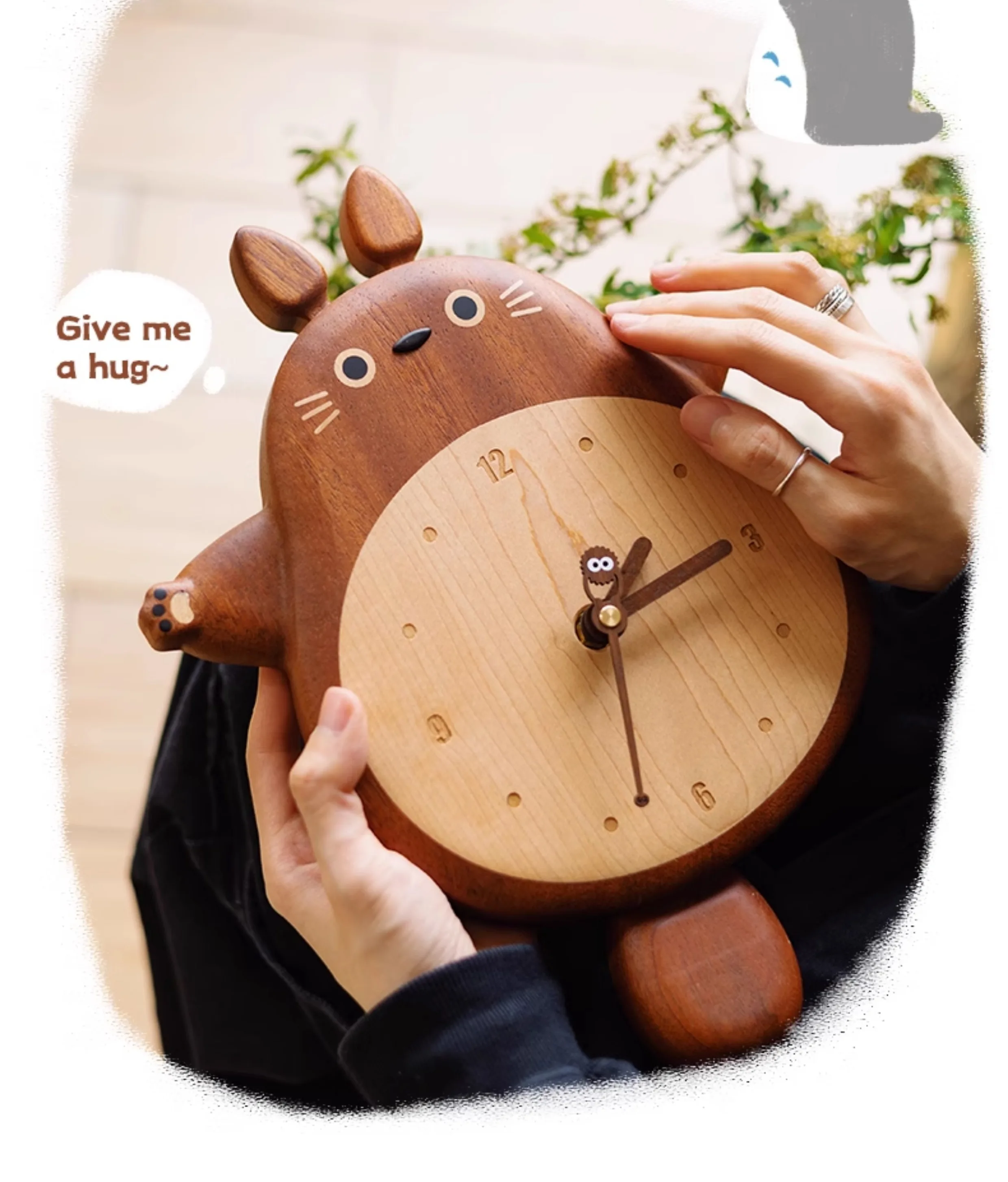 Kreative Totoro Wanduhr aus Massivholz, Niedliche Pendeluhr für Wohnzimmer, Wanddekoration, Wanduhren im Ins-Stil, Geschenk für Zuhause – Detail 4