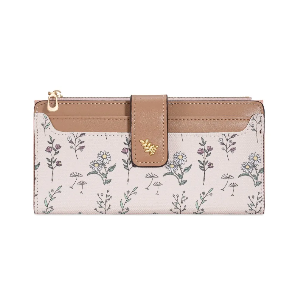 

Портативный женский длинный кошелек-картхолдер с цветочным принтом, двойной складной кошелек в корейском стиле, классический клатч, сумка для денег, школьный кошелек