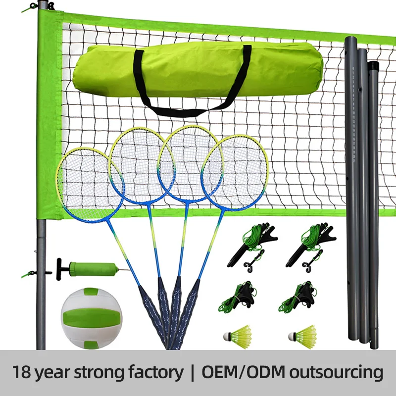 

Portable Quick-Set Badminton Net System Lightweight Park/Backyard Training Net with Ground Spikes & Site Boundaries Markers