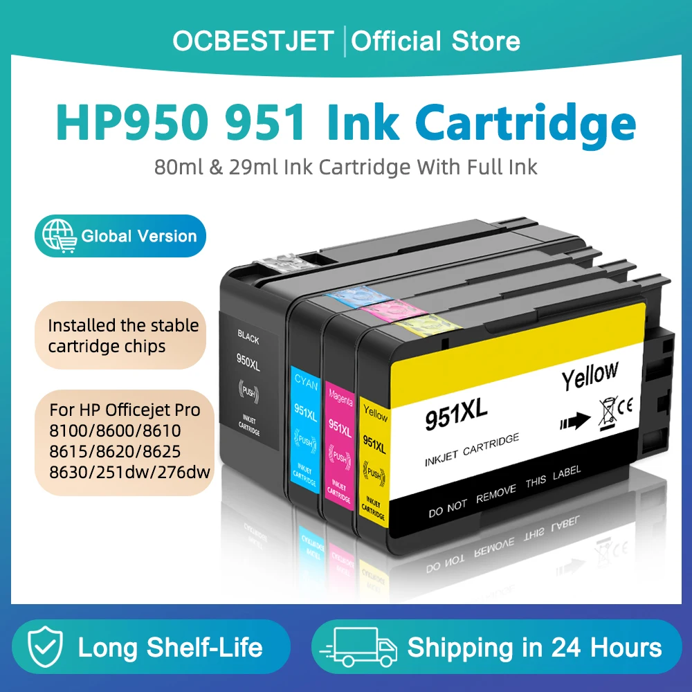OCBESTJET 950XL 951XL For HP 950 951 Compatible Ink Cartridge For HP Officejet Pro 8100 8600 8610 8620 8630 251dw 276dw Printer