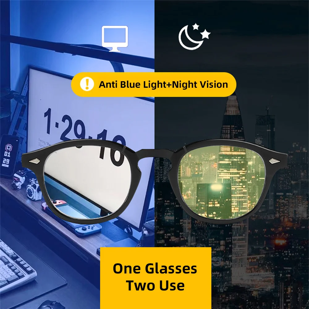 Retro Square Blue Light Blocking Glasses Men Yellow Night Vision Anti Glare  Vintage Computer Clear Lens Eyeglasses
