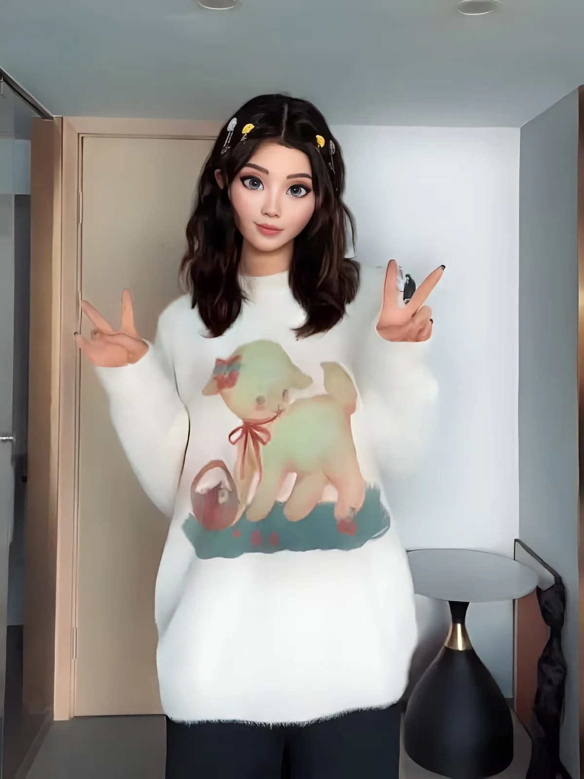 

2025 Mori Girl Cute Sheep Mink Sweater for Women Round Neck Long Sleeved Japanese Soft Lazy Loose Knit Thickened Sweater