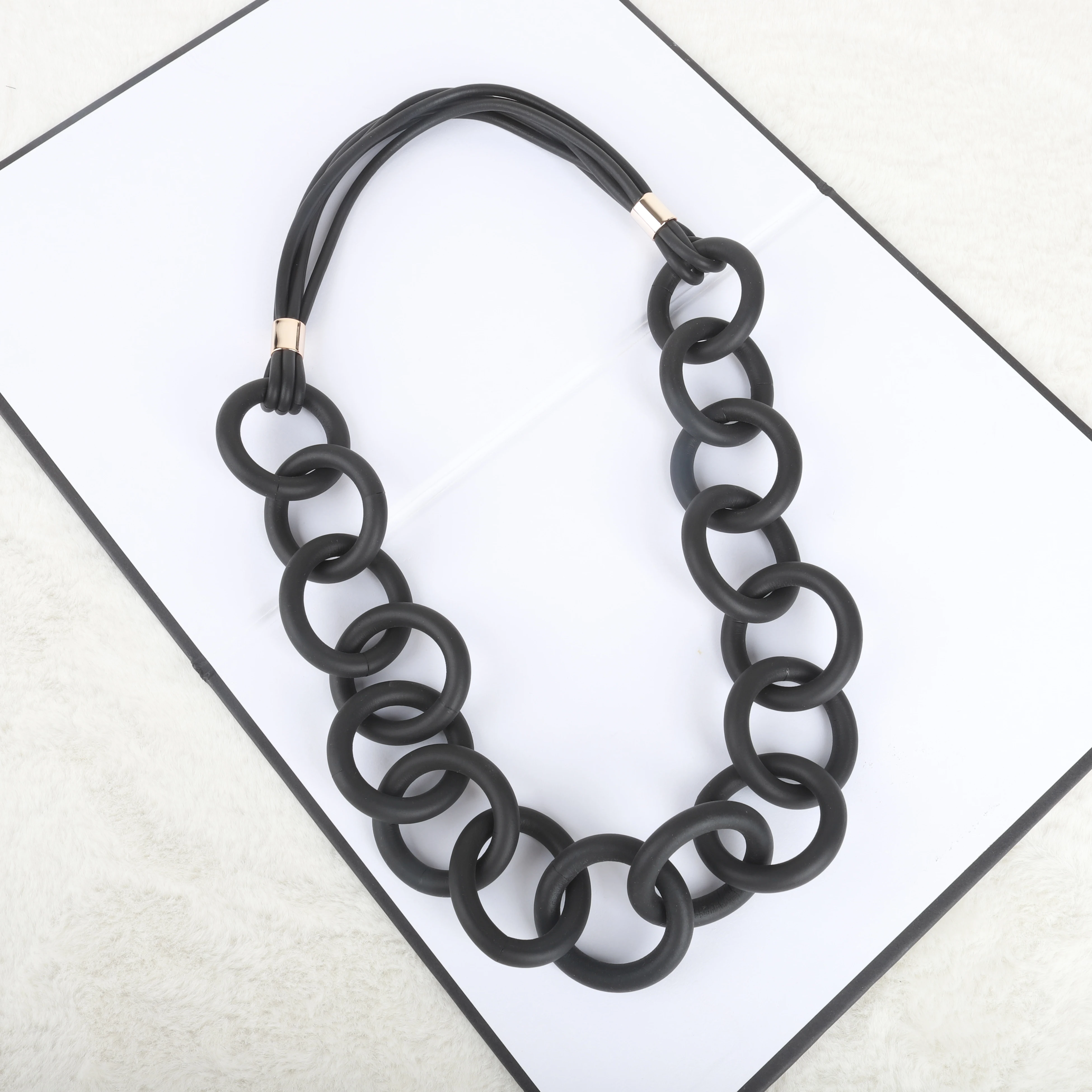 UKEBAY New Ethnic Style Black Circle Hollow Rubber Chain Hand-designed Gothic Punk Style Fashion Clothing Matching Necklace image 4